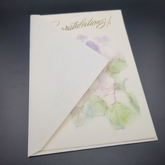 Vintage Best Wishes Wedding Card Envelope White with Purple Rose Bloom Unused - Picture 7 of 7